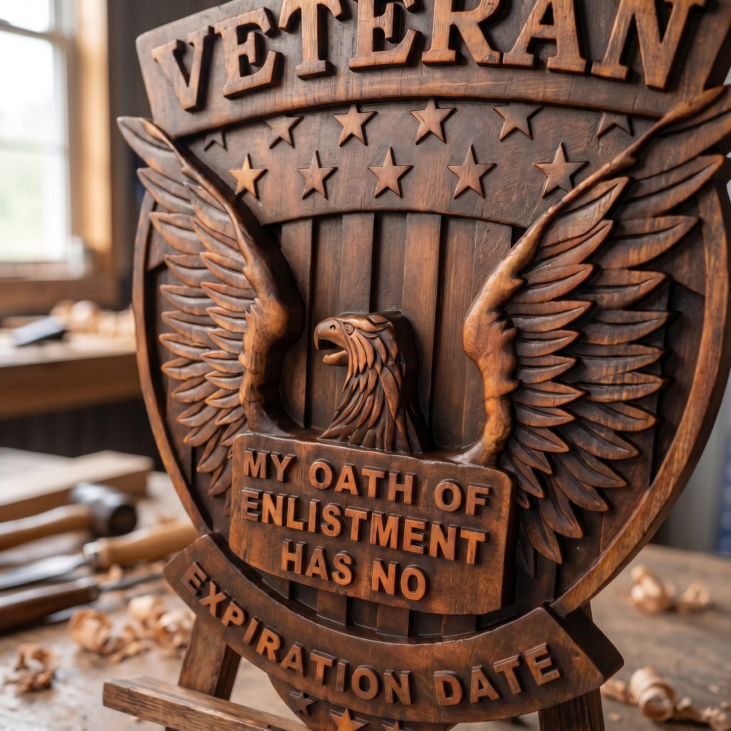 "Shield of The Brave" - Handcarved Wooden Art