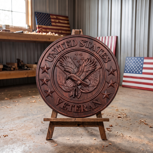 "The Veteran's Crest" — Handcarved Wooden Art