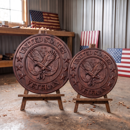 "The Veteran's Crest" — Handcarved Wooden Art