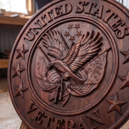 "The Veteran's Crest" — Handcarved Wooden Art