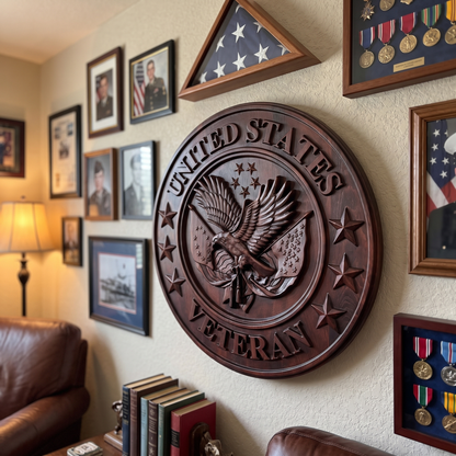 "The Veteran's Crest" — Handcarved Wooden Art